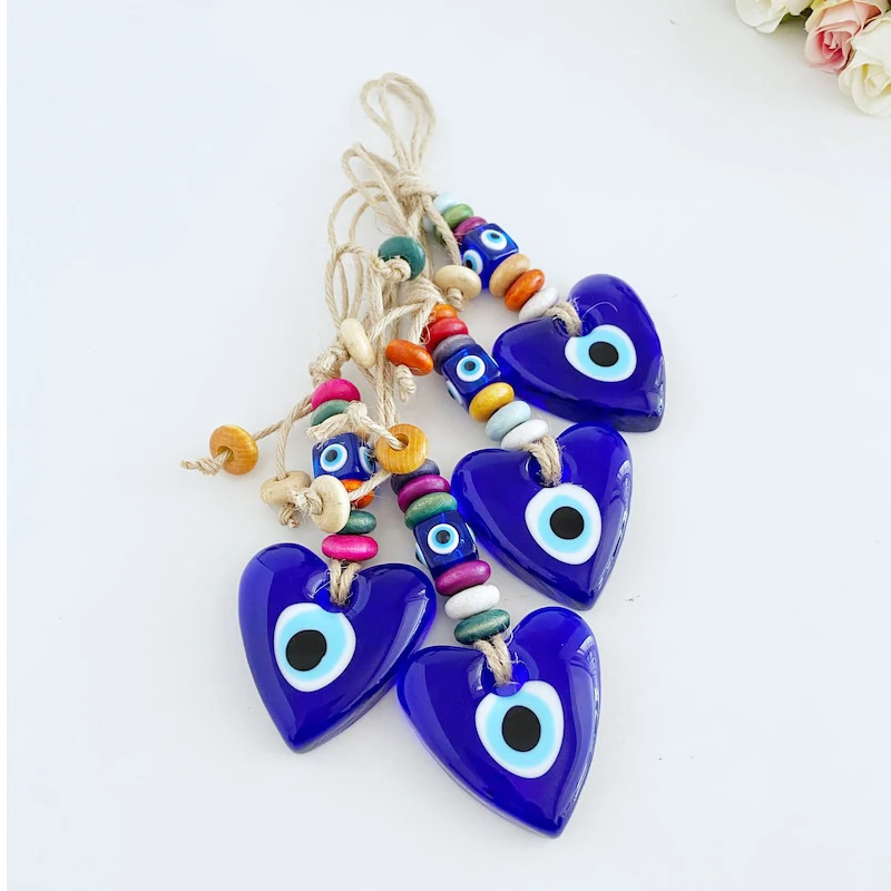 Heart Wall Hanging Evil Eye Wall Hanging Glass Evil Eye Bead Macrame Wall Hanging Turkish Evil Eye Decor Blue Evil Eye Home Gift