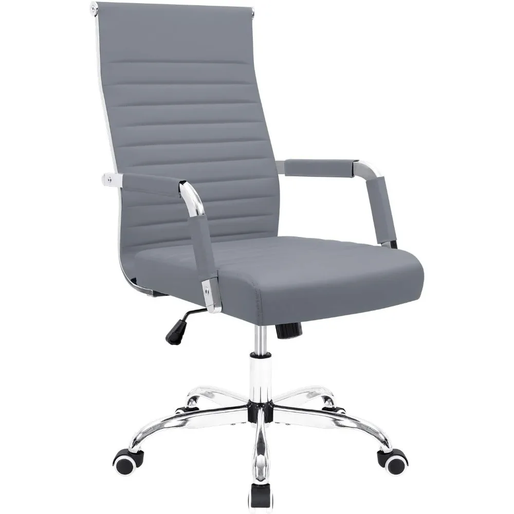 

Furmax Ribbed Office Desk Chair Mid-Back PU Leather Executive Conference Task Chair Adjustable Swivel Chair with Arms (Grey)