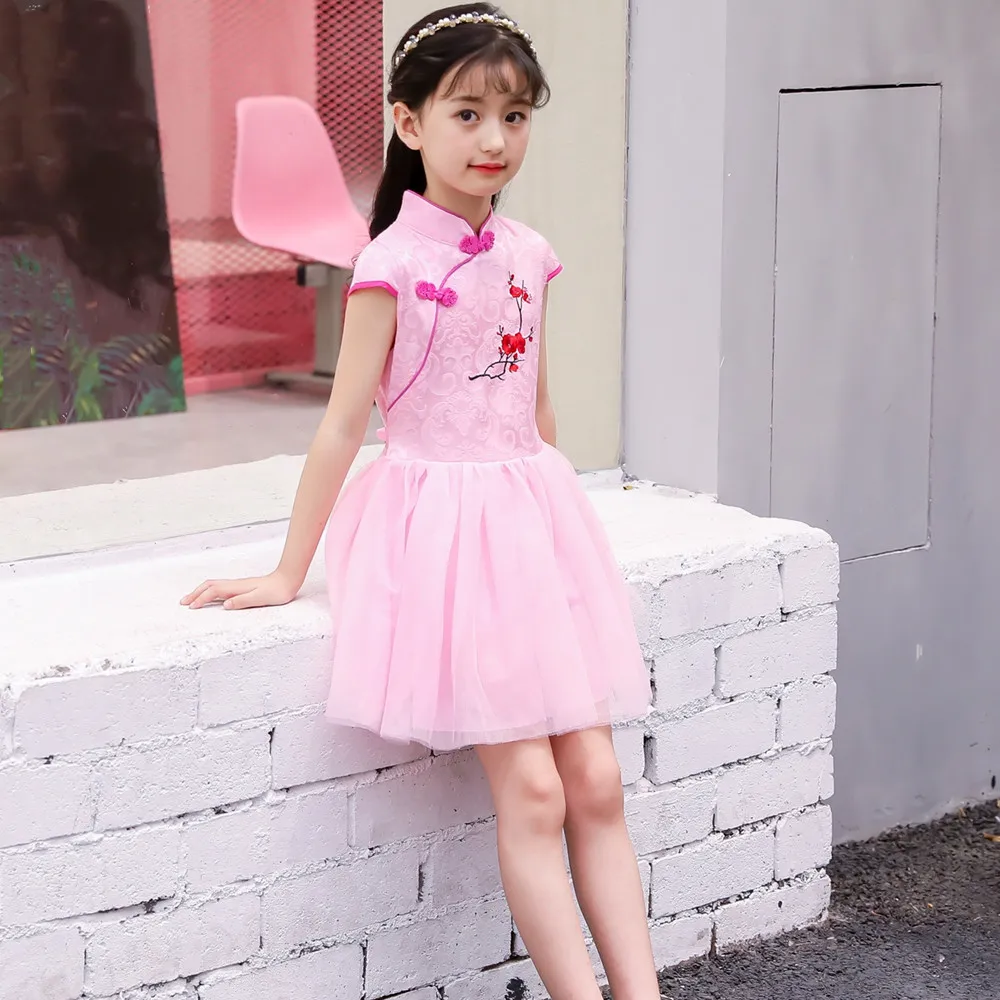 Summer Modern Cheongsam Girls Dresses Performance Children's Clothes Party Qipao Baby Casual Kids Dress Chinese Style Vestidos