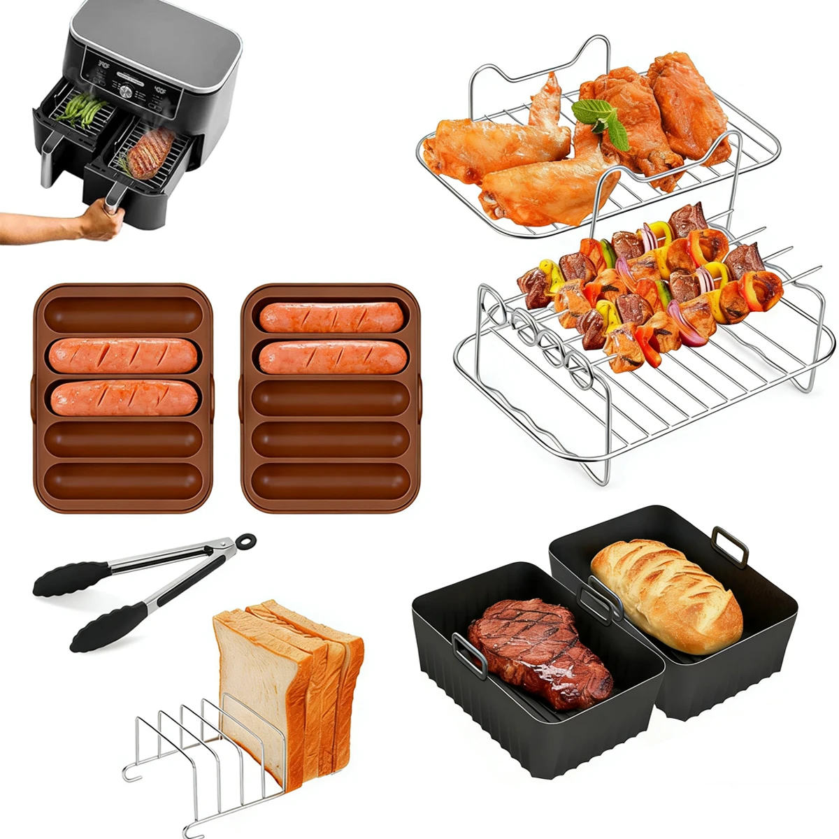 Silicone Air Fryer Mold for Ninja Foodi Max Dual Zone Air Fryer AF400EU/SL400/AF451EU，Cosori 8.5L