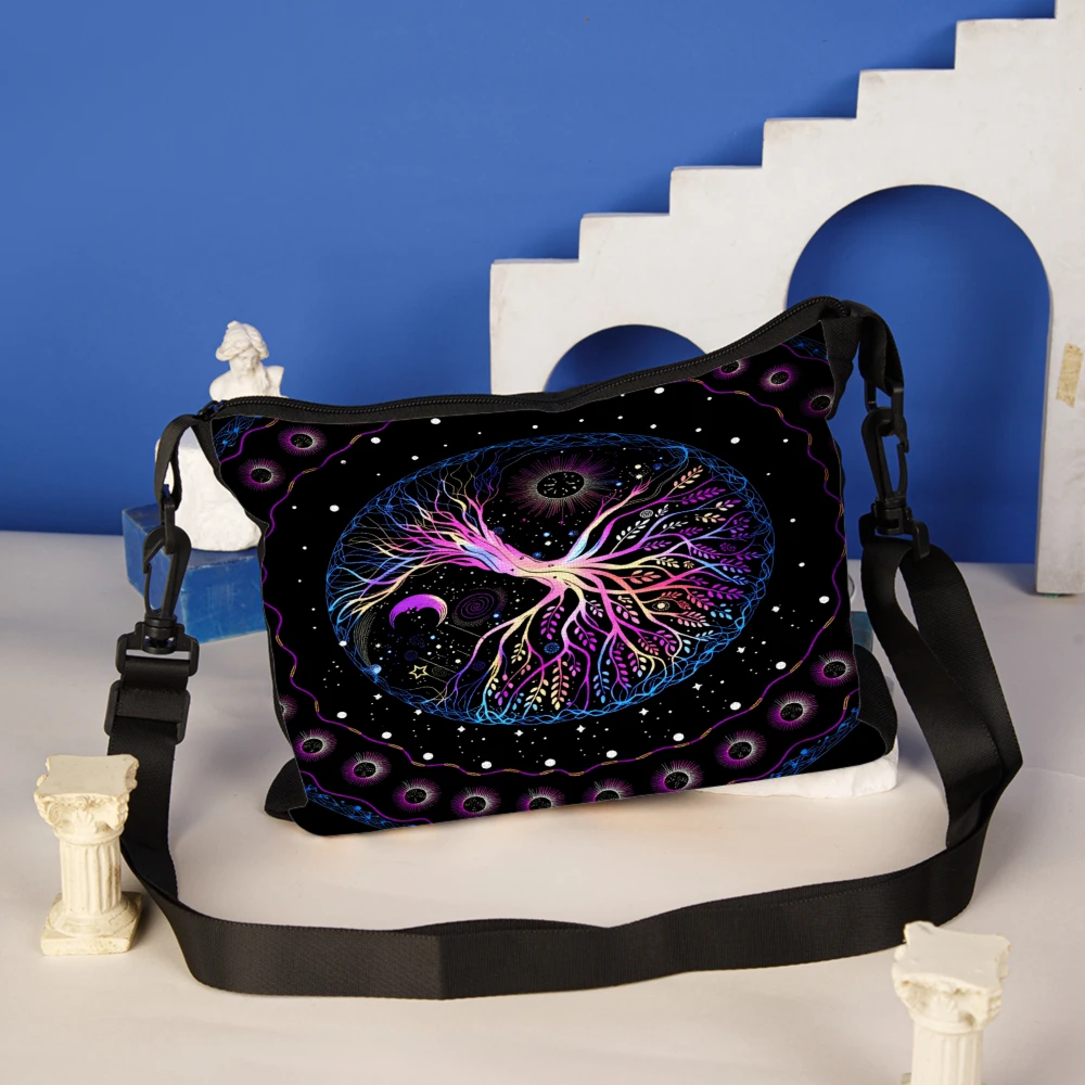 1pc Cosmic Tree Of Life Crossbody Bag Black Psychedelic Galaxy Pattern Shoulder Bags For Women Men Fashion Artistic Design Every