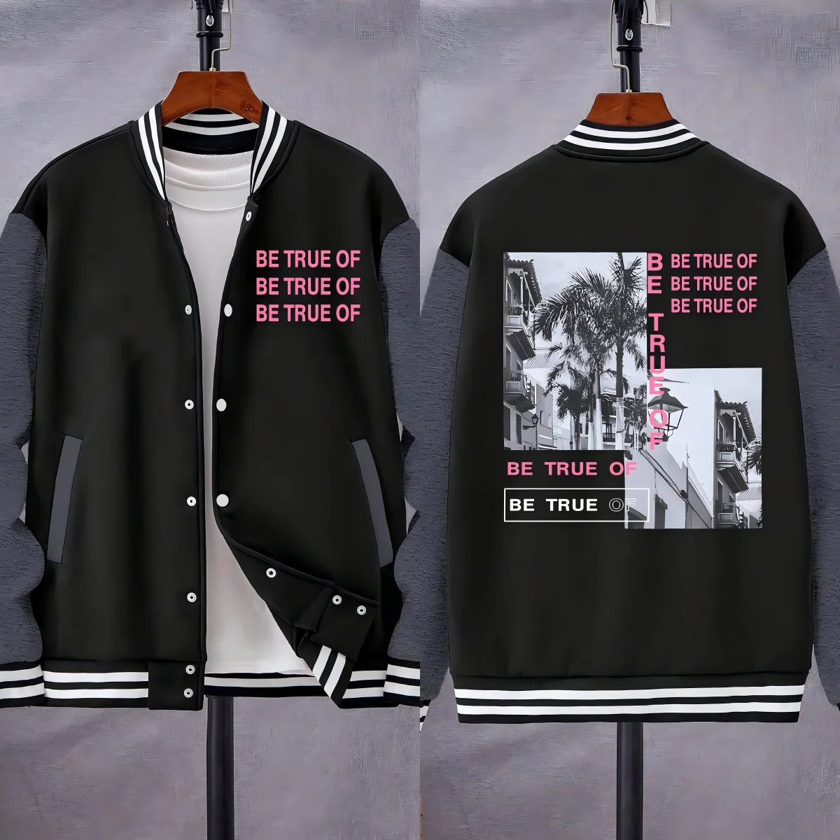 

Be True Of Black White Photo Пейзаж с принтом Мужская бейсбольная форма Модная уличная одежда в стиле хип-хоп Флисовый свободный трикотаж Осенний топ