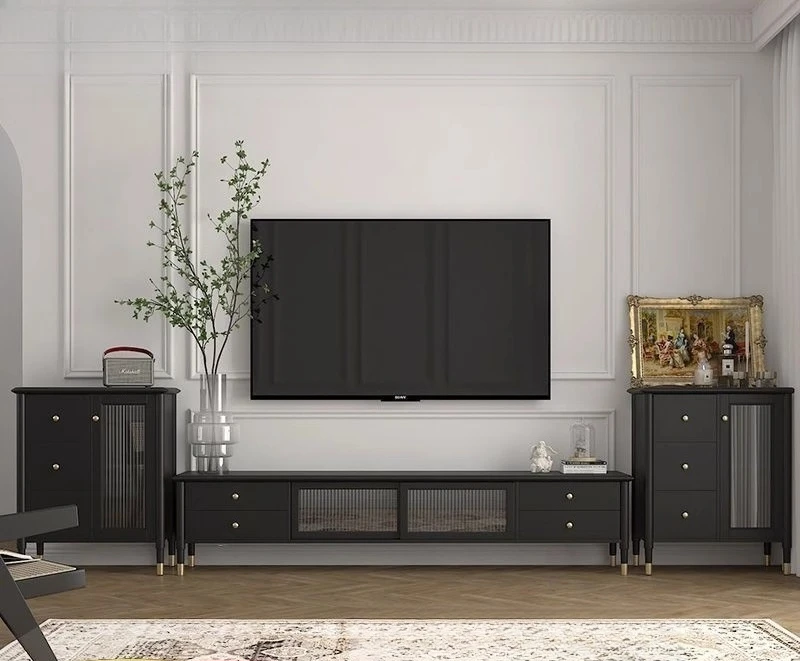 

Black new Chinese Nordic retro light luxury modern simple small apartment coffee table TV