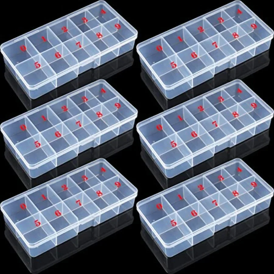 

6 Pieces Nail Art Tip Storage Organizer Box with 10 Number Empty Spaces Transparent False Nail Tip Storage Case Container Clear