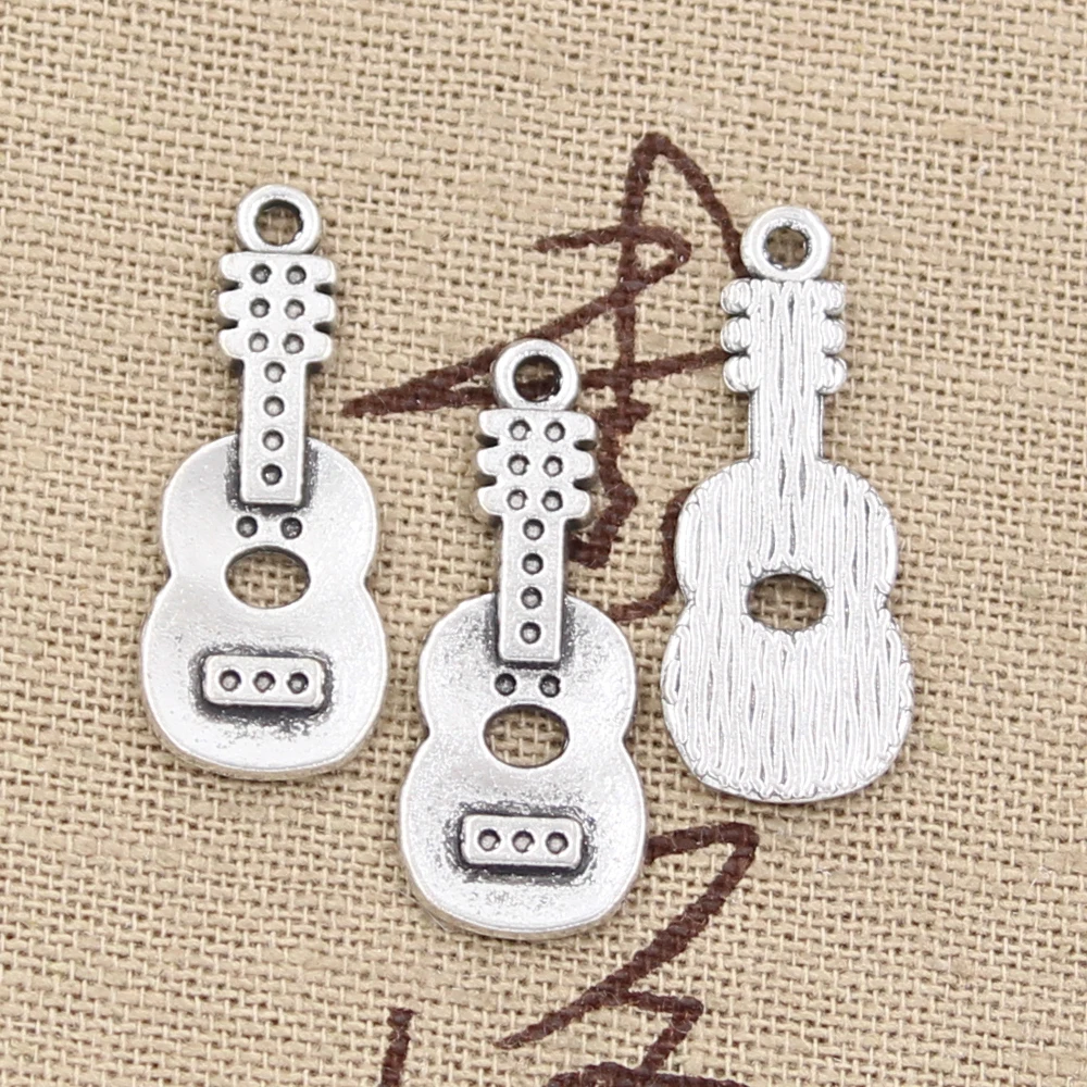 15pcs Charms Acoustic Guitar 26x11mm Antique Silver Color Pendants Making DIY Handmade Tibetan Finding Jewelry