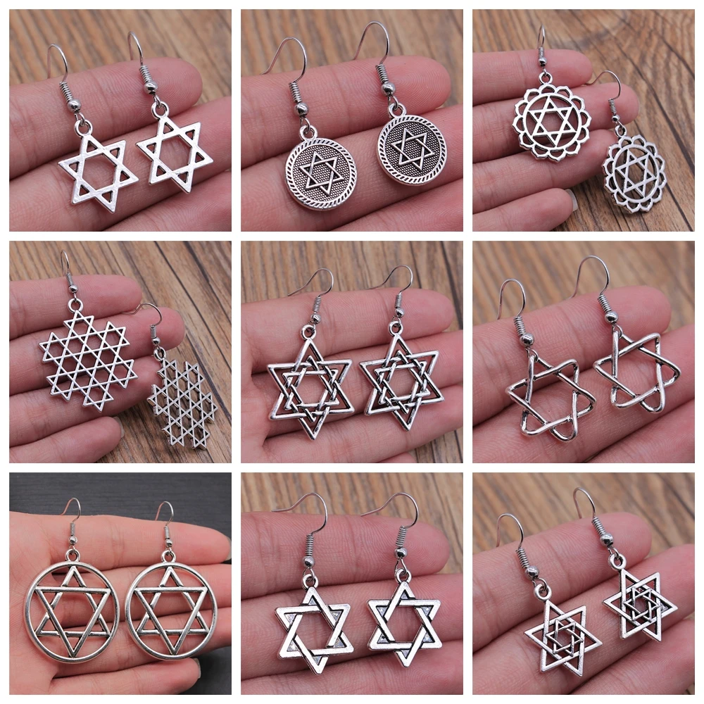 Vintage New Fashion Simple Judaism Menorah Star Of David Charming Drop Dangle Earrings For Lady Women Jewelry Gift