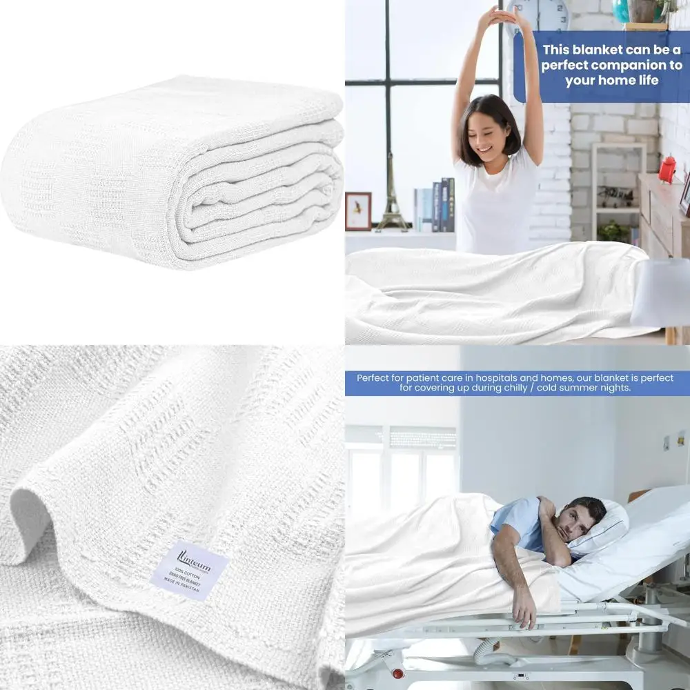 

Хлопковое термоодеяло, 100% хлопок, 2 упаковки, 74x100 дюймов, белое, больничное качество, дизайн без зацепов