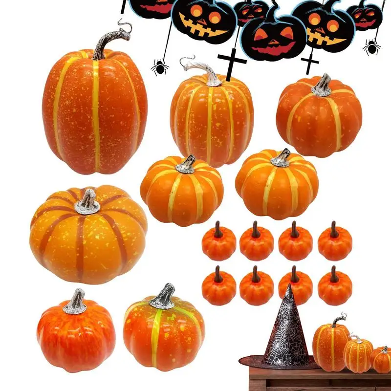 16Pcs Halloween Artificial Pumpkins Pumpkin Decor Assorted Sizes Fake Simulation Pumpkin Home Decoration Photo Prop DIYCraft