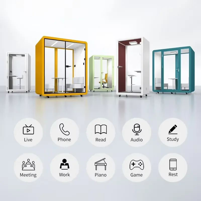 Modern Soundproof Silent Office Meeting Room Booth with LED Lighting Customizable Size and Color for Phone Calls and 6