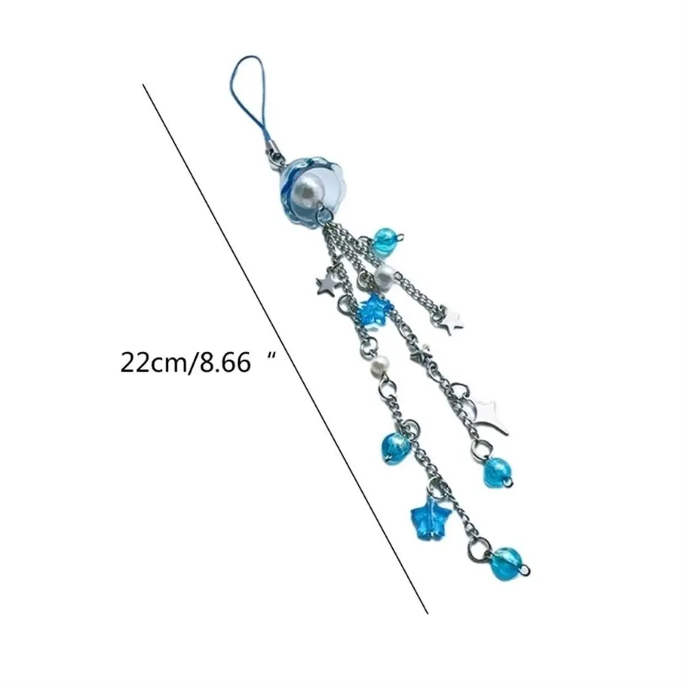 Ocean Style Jellyfish Phone Pendant Phone Charm Seashell Y2K Phone Lanyard with Star Handmade Beaded Phone Chain Bag Keychain