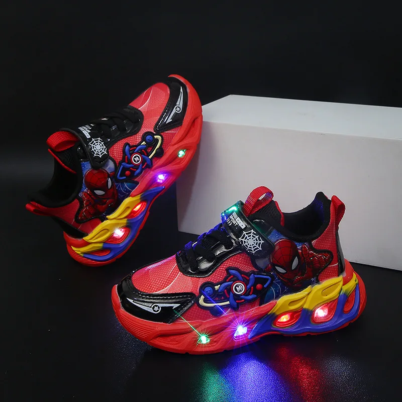 

Spider-man Cartoon Children Casual Shoes Hot Sales High Quality Kids Boys Girls LED Lighted Soft Baby Infant Tennis Toddlers