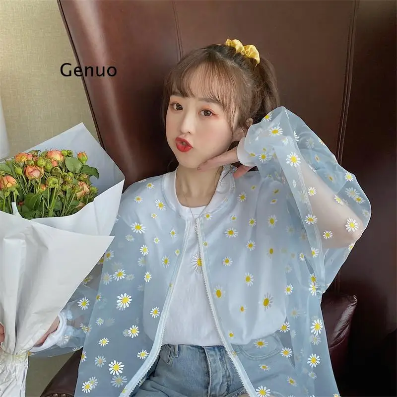 

2022 New Korean Style Loose Flower Printed Thin Jacket Sunscreen Women Long Sleeve Casual Sunscreen Jacket