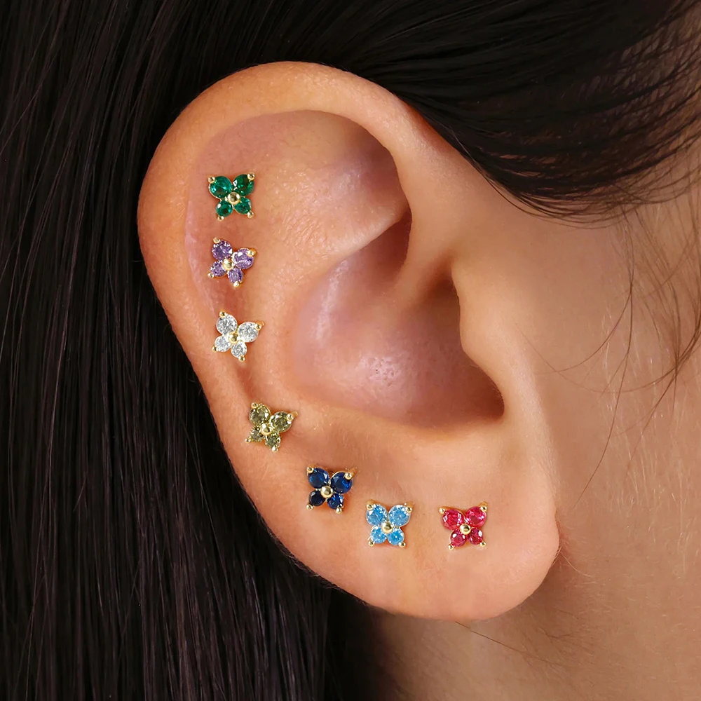 1 Pair Fashion Stainless Steel Zircon Butterfly Pendant Earrings Helix Tragus Lobe Daith Cartilage Stud Earring Piercing Jewelry