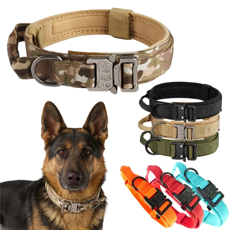 Collier tactique d'extérieur pour chien, avec boucle en métal, produits pour animaux de compagnie, en Nylon, moyen et grand, collier d'entraînement pour chien, accessoires