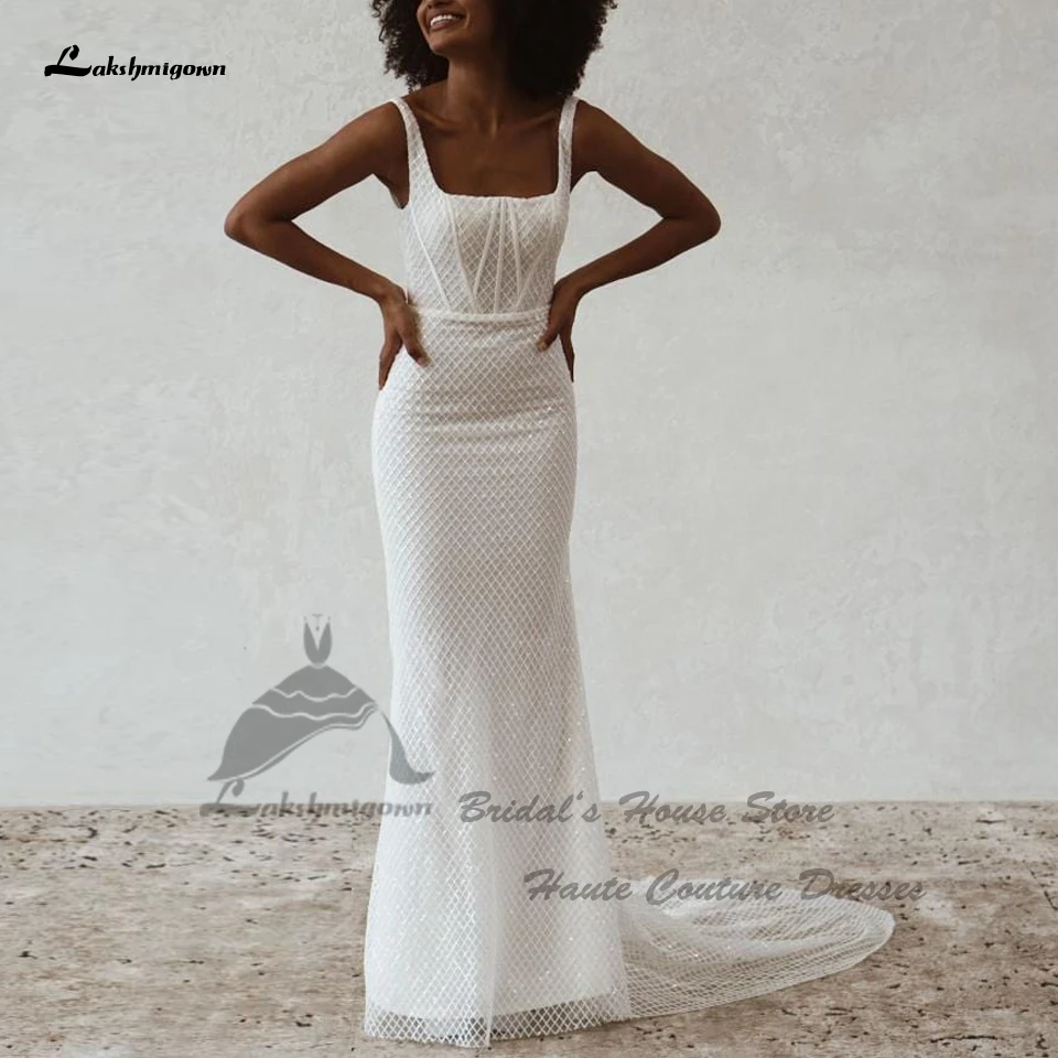 

Lakshmigown Luxury Beading Mermaid Wedding Gowns For Women 2024 Vestidos De Novia Civil Bridal Beach Summer Dresses Square Neck