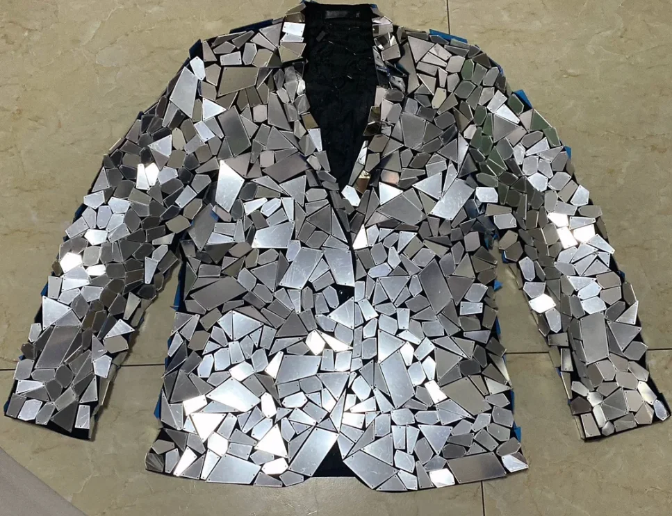 

Mirror Blazer Man Nightclub Stage Coat Sliver