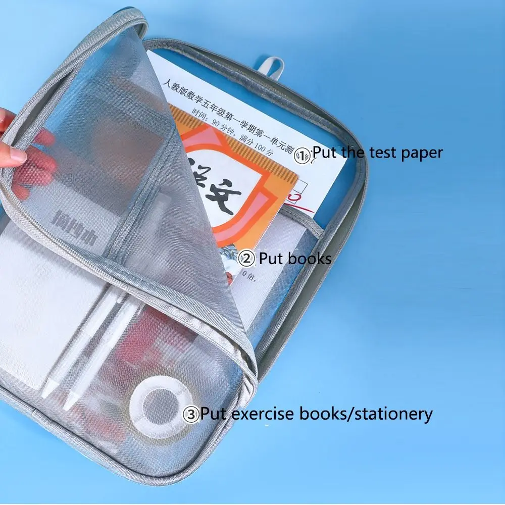 Convenient Portable Mesh Zipper Pouch Bag Large Capacity Thickened Document Organizer Breathable Lightweight File Pockets Travel