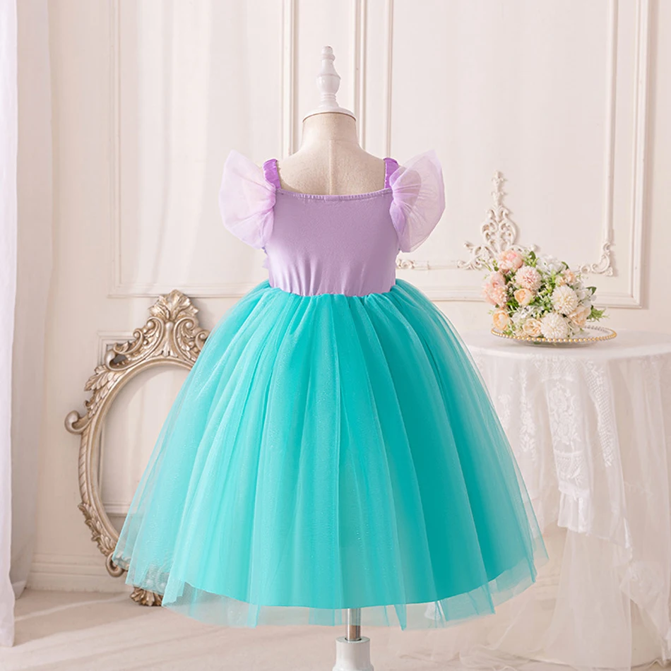 Disney Girl Princess Little Mermaid Ariel Summer Dress Kid Cosplay Fishtail Skirt Costume for Halloween Christmas Party Gown 8T