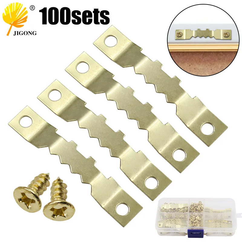 Gold double-sided serrated hook with flat head screw combination metal straight bar hanging photo frame picture frame hook acces