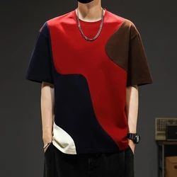 Fashion O-Neck Spliced All-match Asymmetrical T-Shirt Men's Clothing 2024 Summer New Oversized Casual Pullovers Korean Tee Shirt