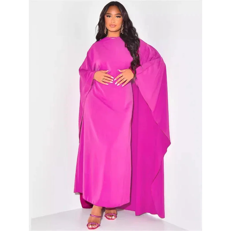 فستان ماكسي فضفاض أنيق للنساء بأكمام عباءة ورقبة مستديرة ملابس خريف وشتاء سادة فساتين طويلة للسيدات غير رسمية أنيقة 2024 L0401