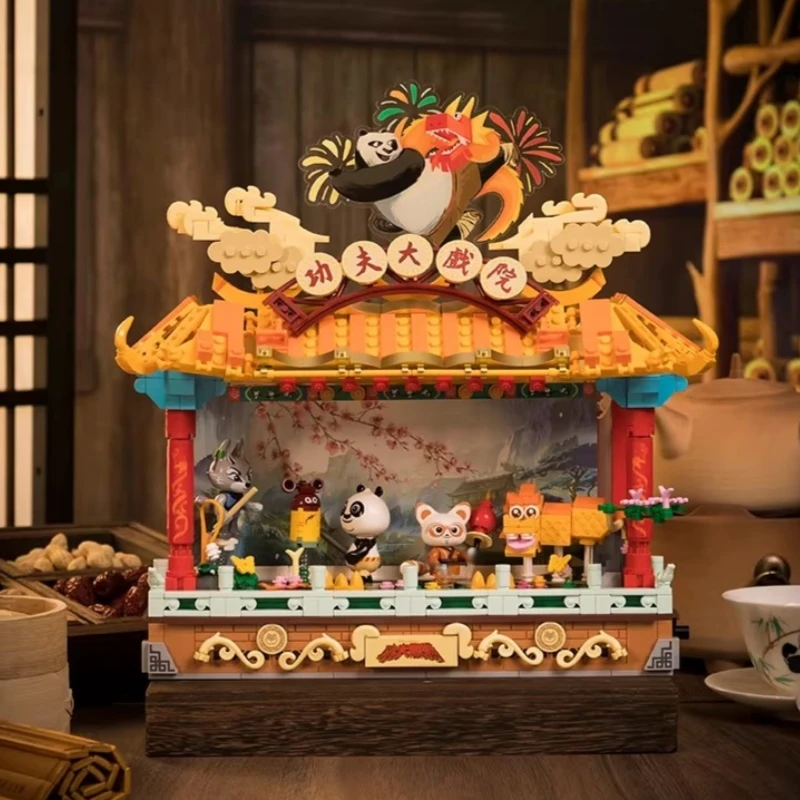 

Конструктор Pantasy: Театр теневых кукол «Кунг-фу Панда», Большой театр, Подвижный уличный пейзаж, Сборная модель, Декоративный подарок