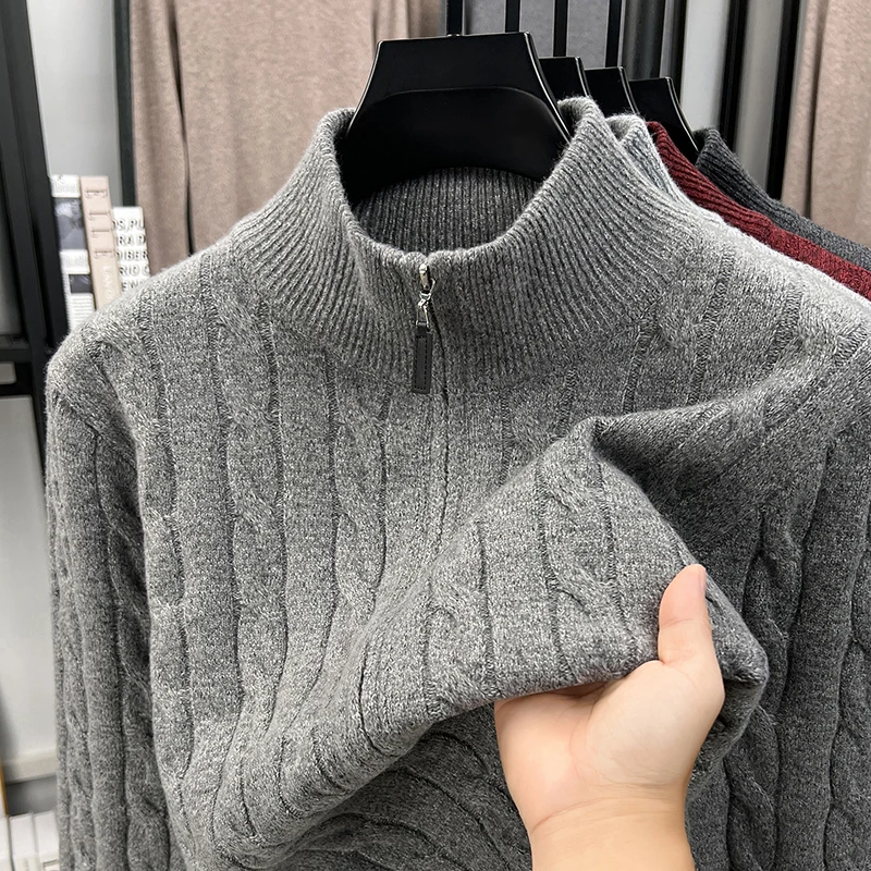 Light Luxury Men knitted sweater coat fashion jacquard autumn winter new warm comfort stand collar casual high-quality cardigan