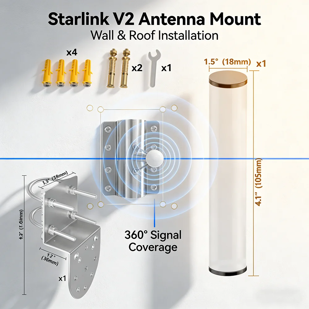 For Starlink V2 Adjustable Antenna Bracket Stainless Steel Heavy Duty Pivot Starlink Installation Kit,For Roof and Wall Mounting