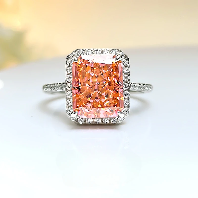 diamante de alto carbono anel de noivado feminino prata 925 rosa e laranja joia luxuosa nova moda 01