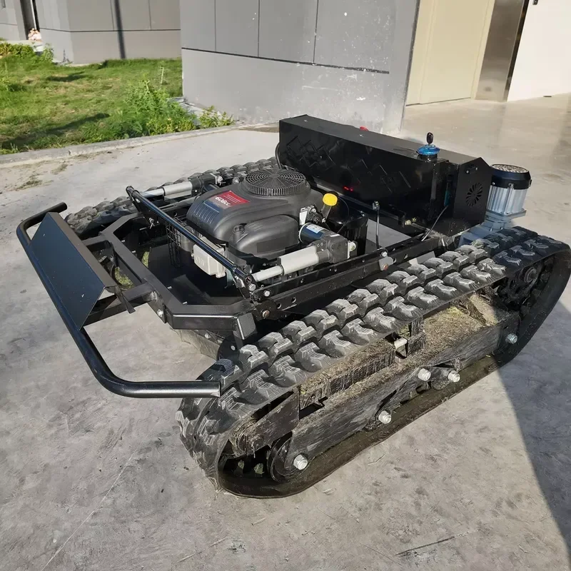 All Terrain Remote Control Crawler Lawn Mower with Rubber Tracks Heavy RC Grass Cutter for Orchard Farm and Hillside
