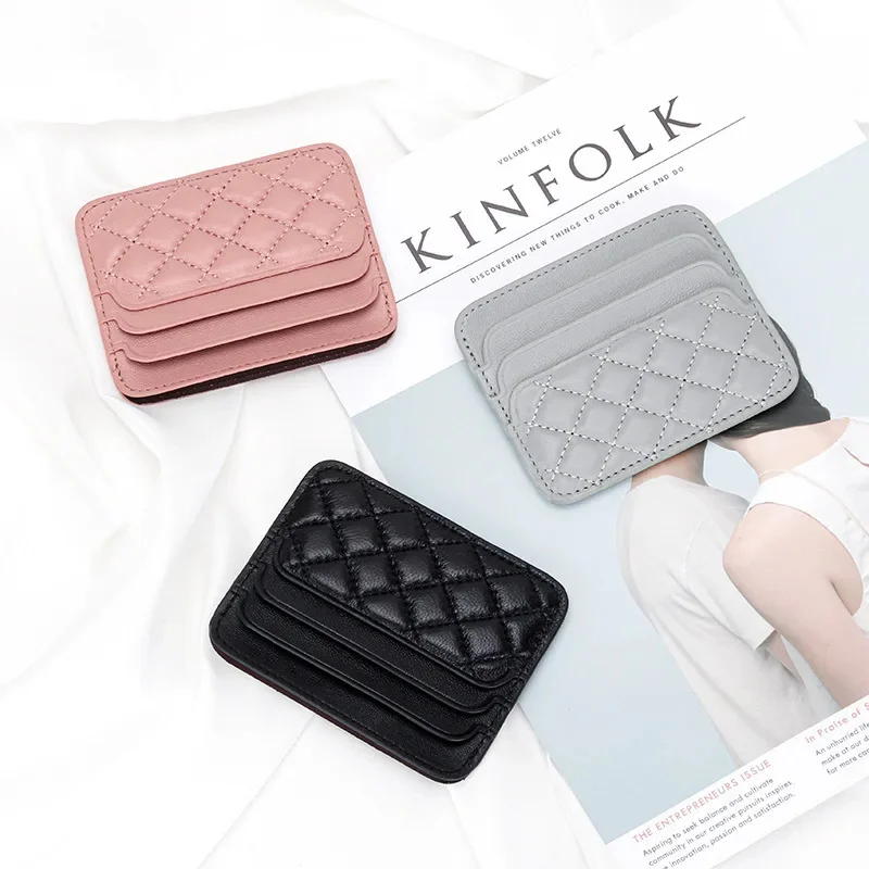 Sheepskin Quilting Credit Holder Fashion Luxury Diamond Stichting Mini Wallets For Women Slim Genuine Leather ID Card Case