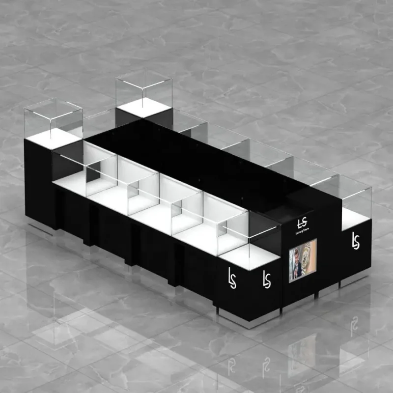 Personalizado Moderno Relógio Display Cabinet, Vitrine Personalizada, Fábrica Personalizada, Shopping Mall Jóias Vidro Display Cabinet, Relógio Quiosque