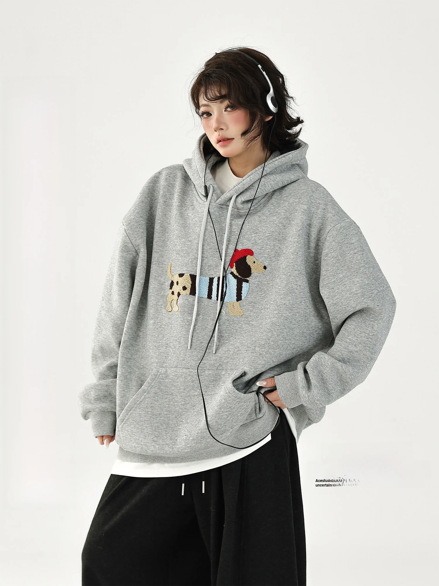 

Женская толстовка AceStudios Heavyweight Lazy Sle Loose Feel с вышивкой таксы, свободного кроя, с капюшоном, удобная