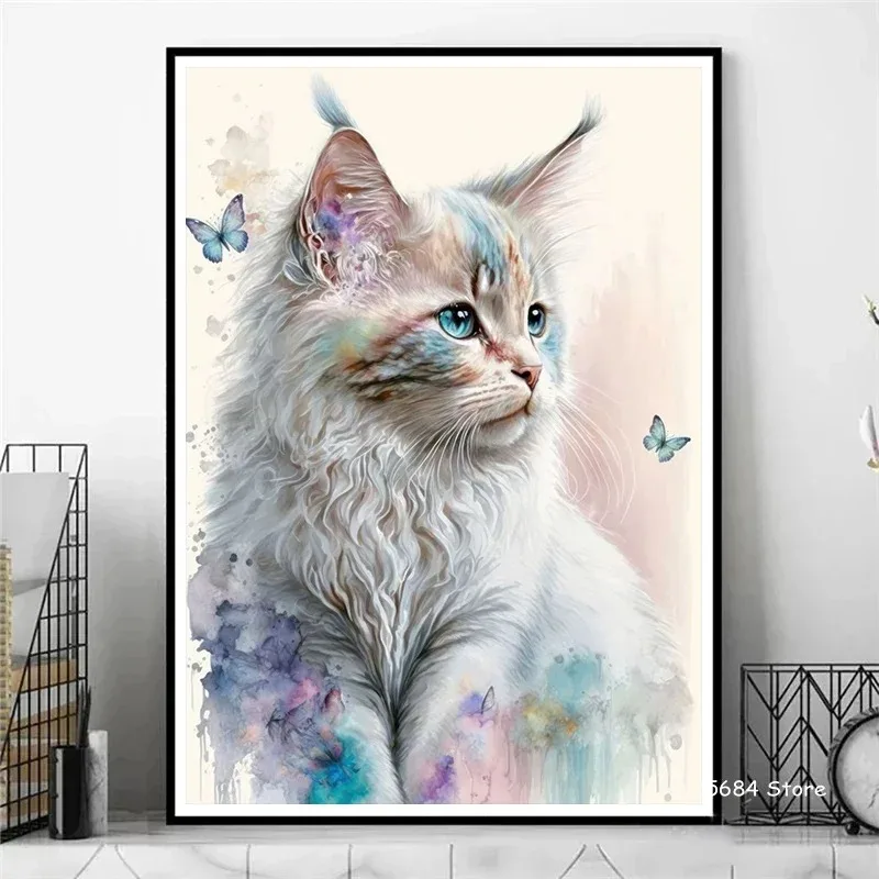 Modern Watercolor Poster Cute Animal Sweet Little Deer and Cat Canvas Printing Painting Children's Room Wall Art Home Decoration