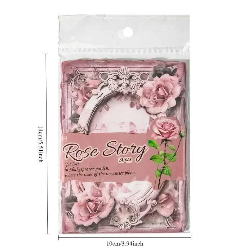 30 Sheets/pack Rose Story Florals Retro Vintage Scrapbooking Journaling Decoupage Paper Background Decorative Craft Paper