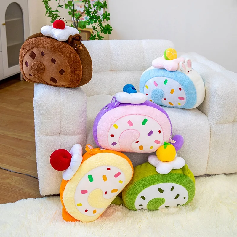 

40cm Delicious Cake Roll Throw Pillow Afternoon Tea Dessert Plush Doll Happy Latte Yuni Popo Doll Home Decor Friend Gift