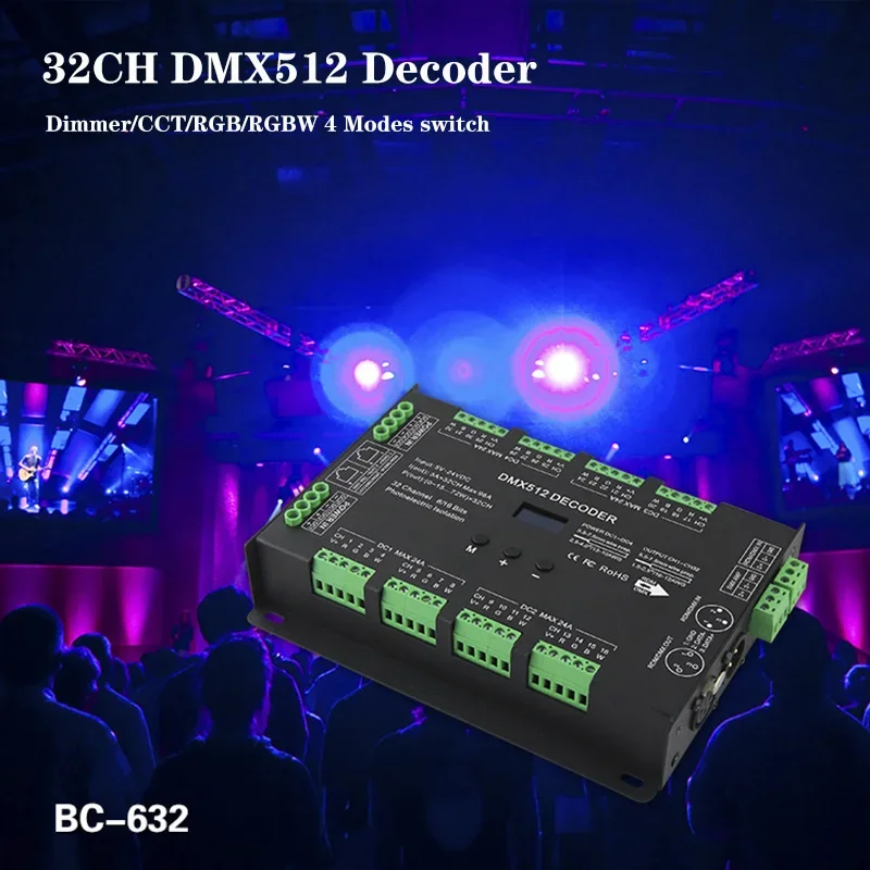 Imagem -02 - Dmx Led Decoder Controller Única Cor Cct Rgb Rgbw Luzes de Tira dc 5v24v 3a Dmx512 32ch