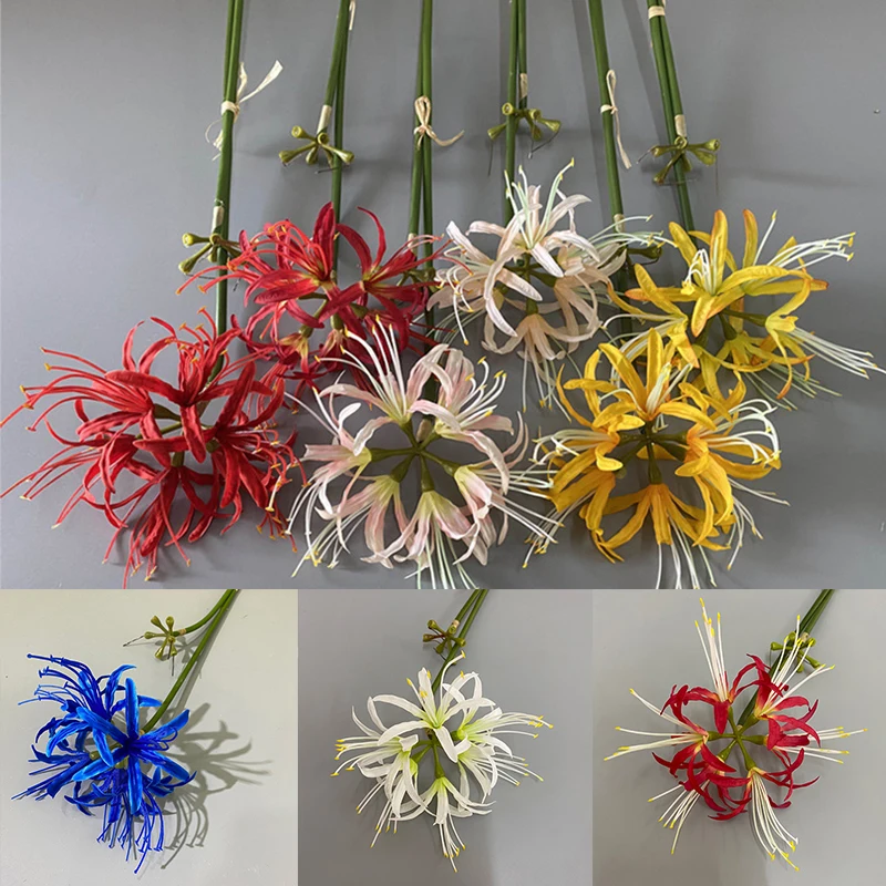 Artificial Flower Plastic Silk Equinox Flower Branches Red Spider Lily Higan Bana Stems Floral Bouquet Decorative Manjusaka