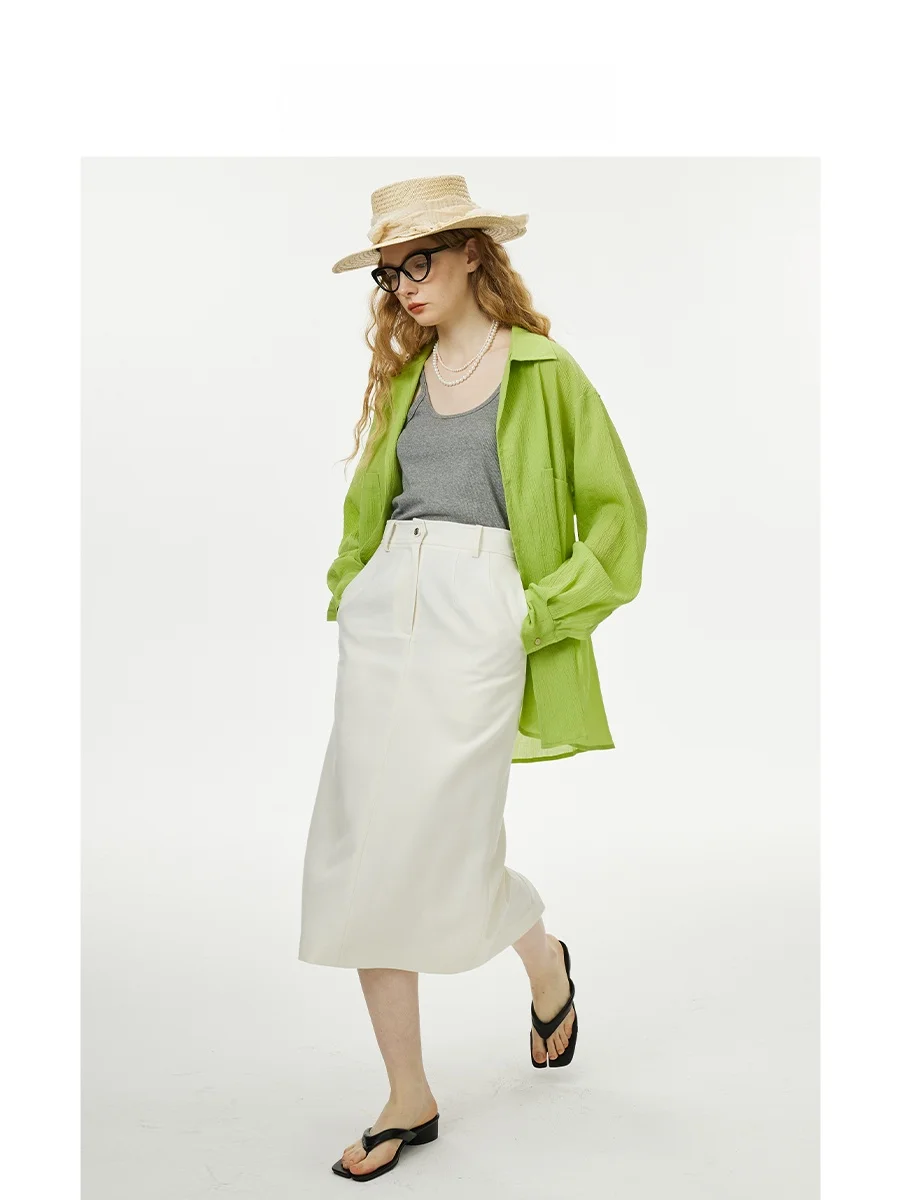 

Comfortable HAVEHAS White Magnolia Simple Elegance Intellectual Wool H-Shape Midi Skirt One Step Skirt City Commute Women's F...
