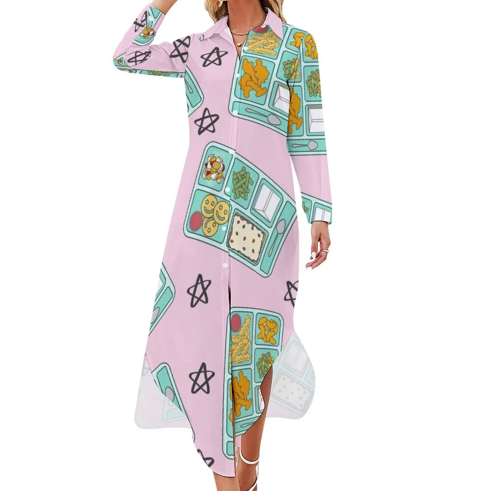 

Retro School Lunches Long Sleeved Shirt Dress fairy dress dress for women 2024 women dresses