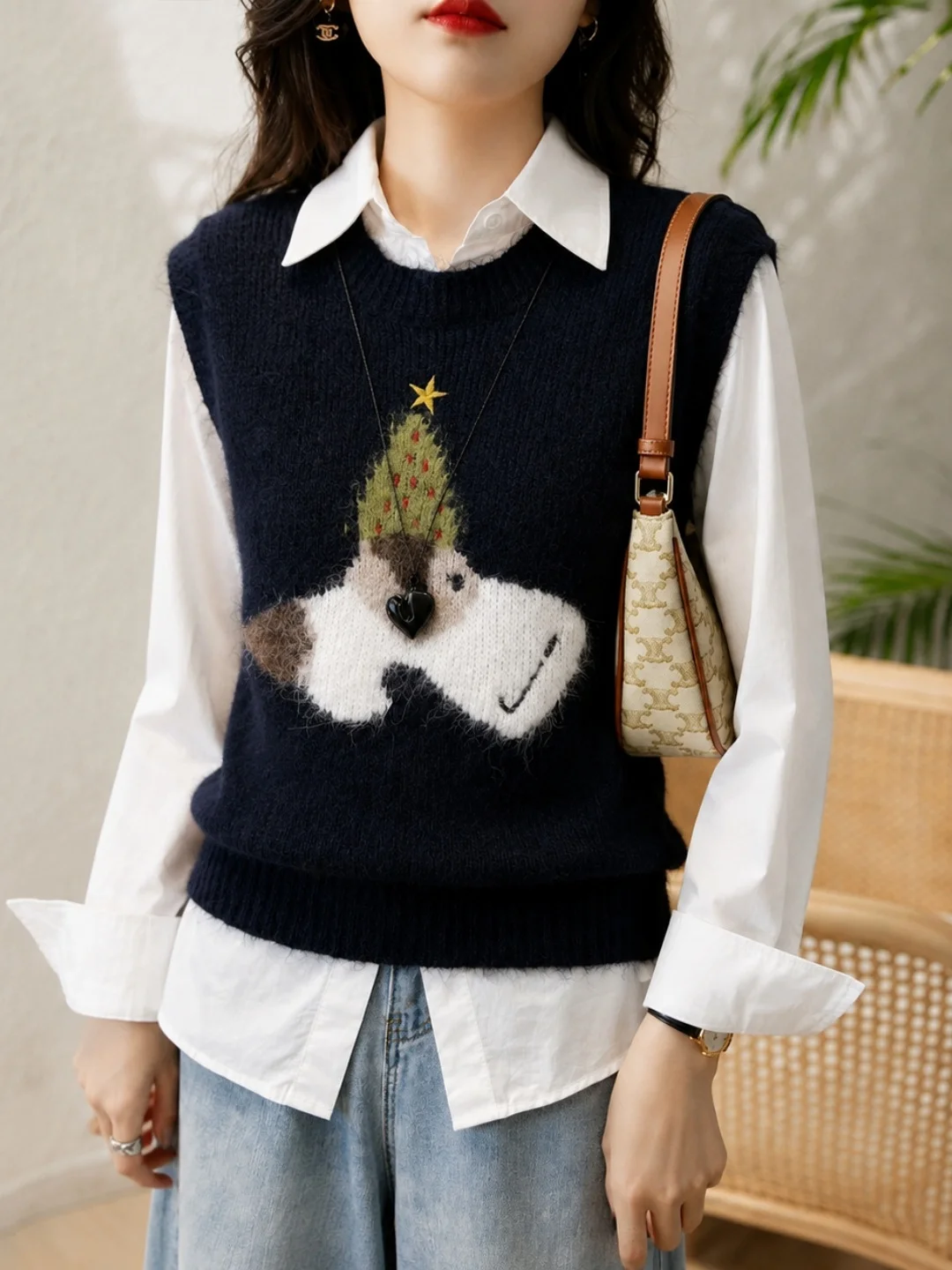 Korean Cartoon Pattern Design Knitted Vest Fashionable Versatile Small Audience Autumn New Sleeveless Women's Vest