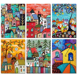 Diy 5d Full Diamond Painting Cartoon Huizen Diamanten Kruissteek Kits Bedrukt Canvas Diy Scenic Art Handgemaakte Huisdecoratie