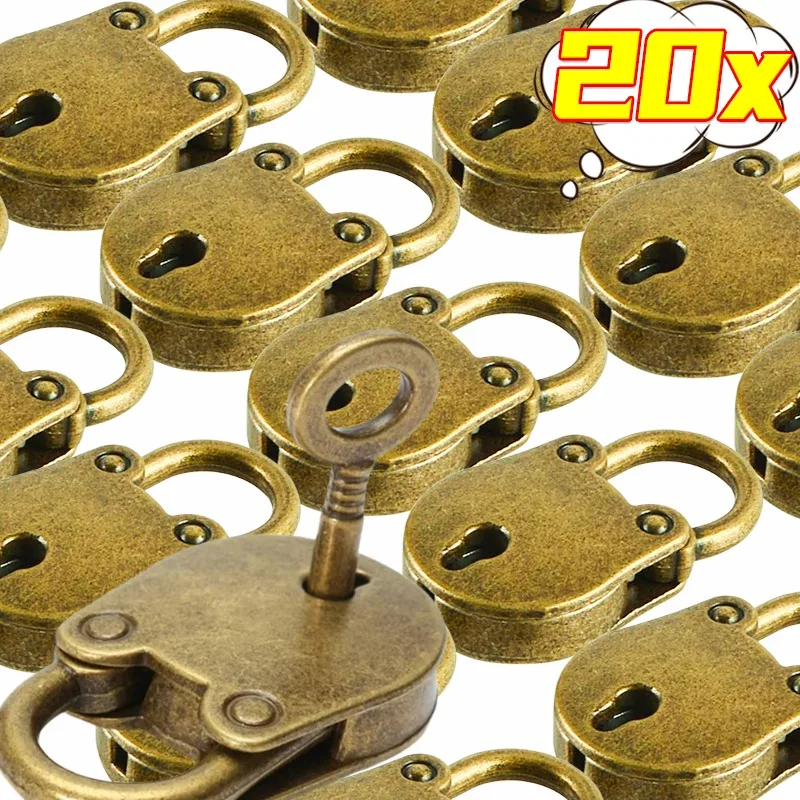 

20/1PC Antique Bronze Hasp Clasp Vintage Metal Lock Small Bear Padlock Luggage Box Key Lock for Jewelry Box Wooden Case Hardware