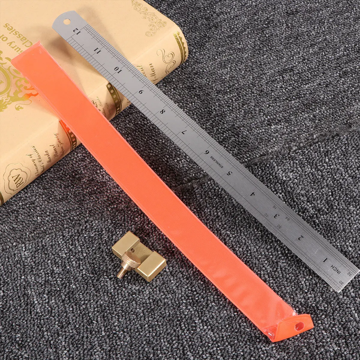 2Pcs Professional Brass Woodworking Line Locator Positioning Block with 330Mm Double Scale Ruler Easy Lock Screw Precision