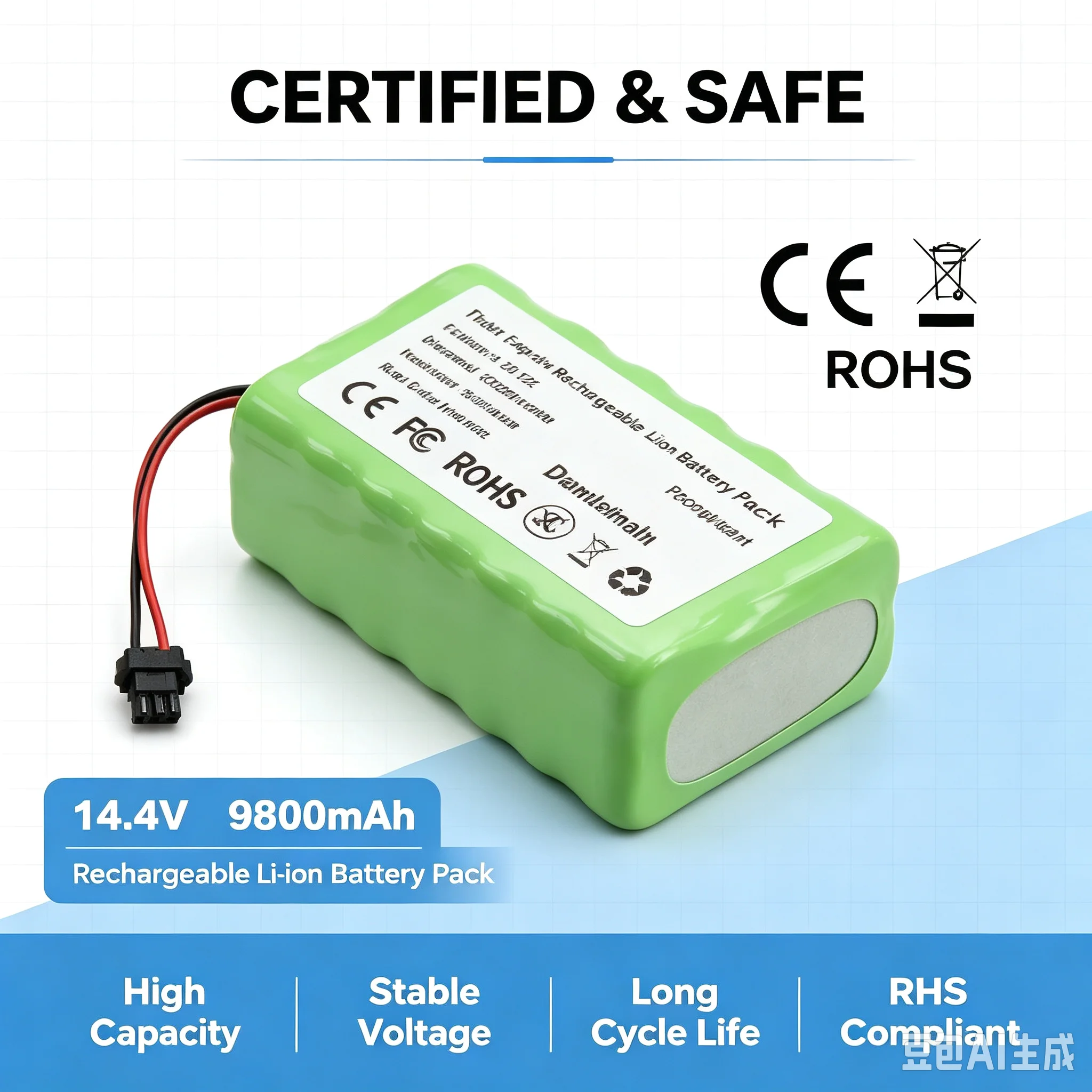 Batteria ad alta capacità 14,4V 9800mAh 40Wh | Batteria di ricambio agli ioni di litio per aspirapolvere robot Daweikala, certificata CE FC RoHS, lunga durata, facile da installare, disponibile in