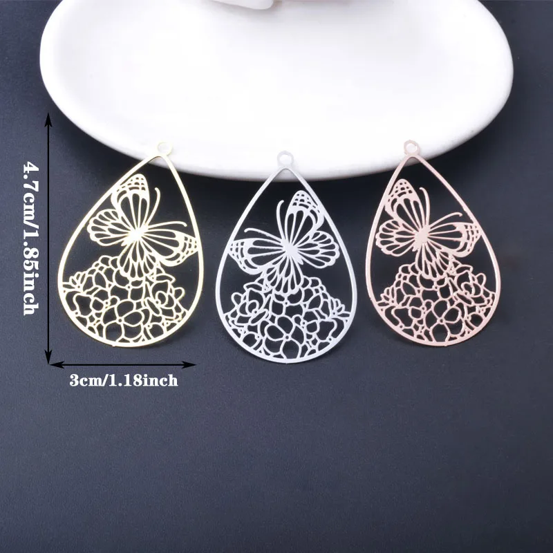 20 Stück AB7870 Messing-Schmuckanhänger, hellgoldene Schmetterlinge, bunte Schmetterlinge, Anhänger für DIY-Ohrringe und Halsketten für Damen – Detail 2