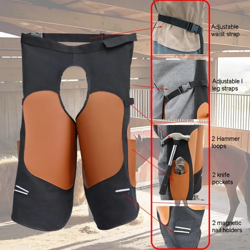 Equine Farrier Apron 66cm Protective Hoof Trimming Adjustable Canvas PU Leather for Horse Kit Equestrian Clothing
