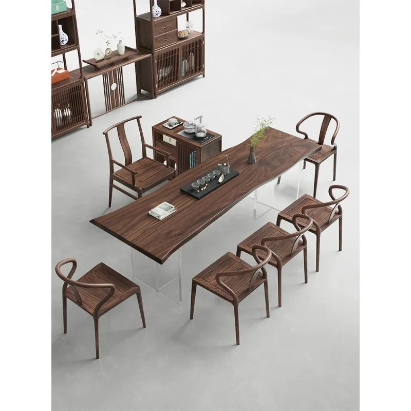 North American black walnut tea table and chair combination modern simple natural edge tea