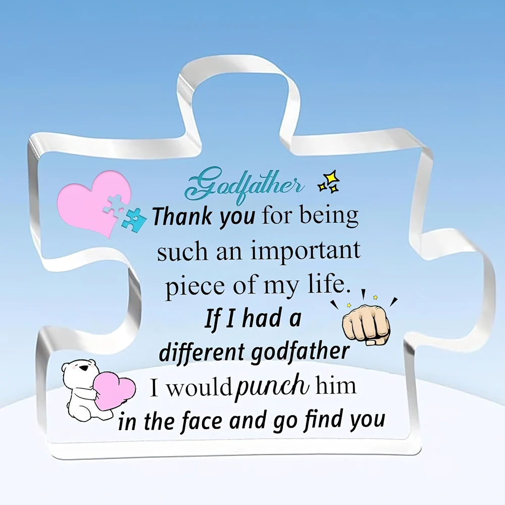 acrylic effect/pattern Godfather Puzzle Shaped Plaques Father's Day Gifts for Guardian Appreciate Birthday Present Ideas Acrylic