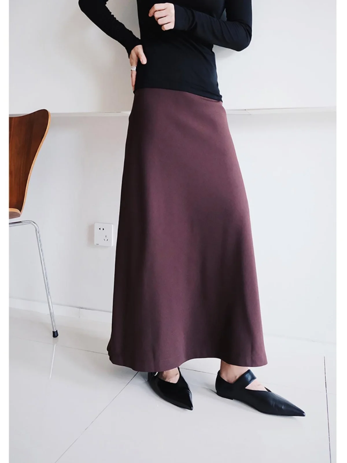 

Длинная юбка-зонтик трапециевидной формы, женская юбка-миди из эластичного материала для поездок на работу Sle Cosite из шелковой ткани, против морщин